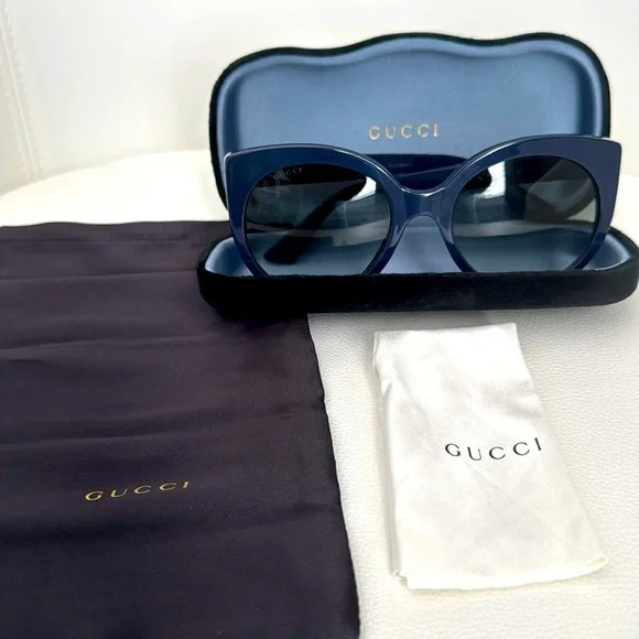 Gucci New Cat Eye Sunglasses GG 0325S Blue. Retail $435 Women’s Luxury. Eye … - Picture 1 of 8